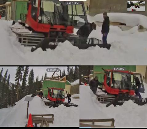 Security camera photos of the suspects and snowcat. Photo provided by Nick Croce