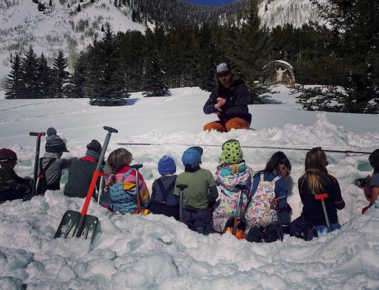 2nd and 3rd grade class learning about snow safety Photo by Silverton Avalanche School