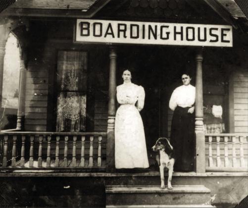 Mrs. O.M. Huff and boarding house helper Miss Telir on the porch of the boarding house in Eureka that Mrs. Huff operated under lease from “Preacher” Condit. the photo was believed taken between 1902 and 1908. Photo courtesy of San Juan County Historical Society